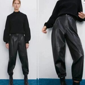 Zara High-Waisted Faux Leather Balloon Leg Trouser
